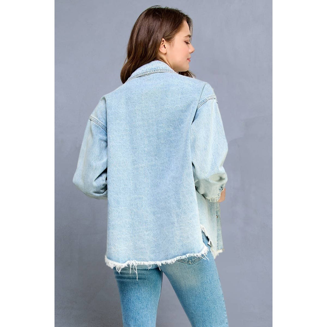 Pearl and Rhinestone Denim Shacket