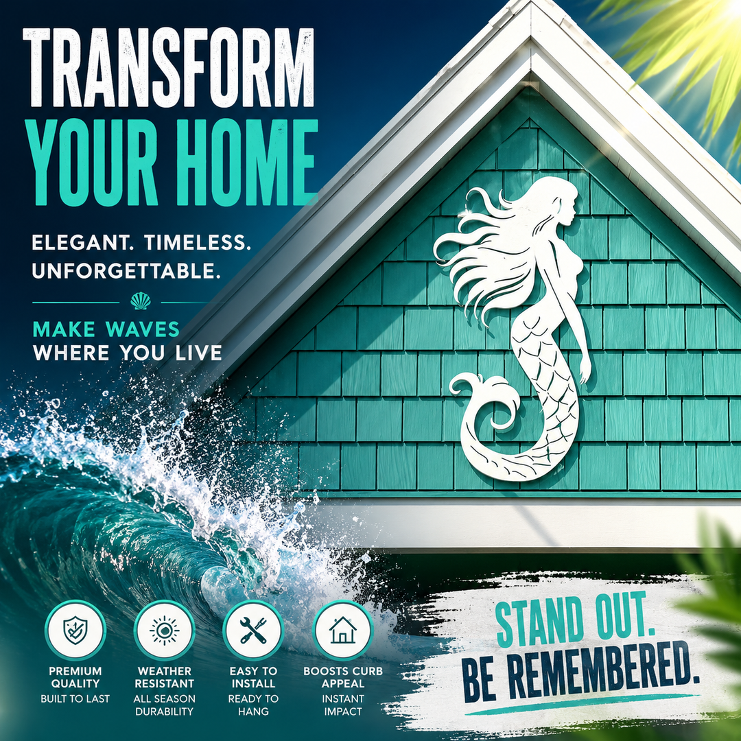 Outdoor Mermaid Wall Art – Weatherproof PVC Coastal Sign, Beach House, Pool & Ocean Decor