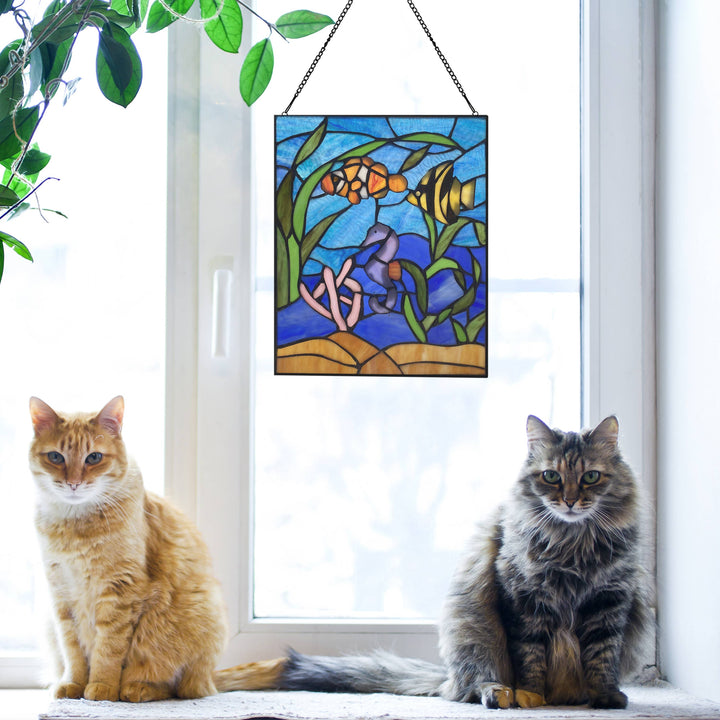 Blue Ocean Stained Glass Panel