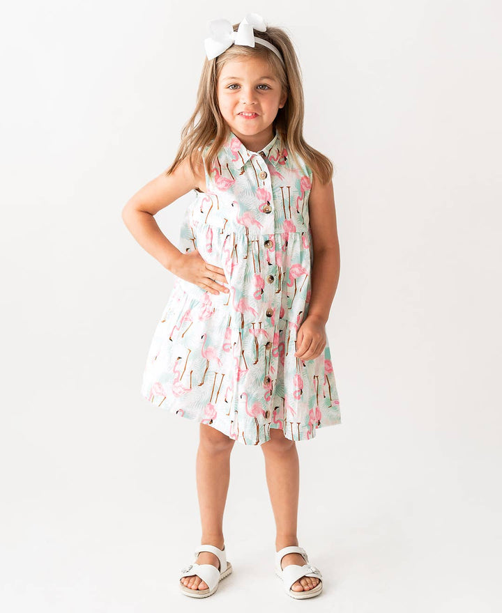 Girls Flamingo Shirt Dress