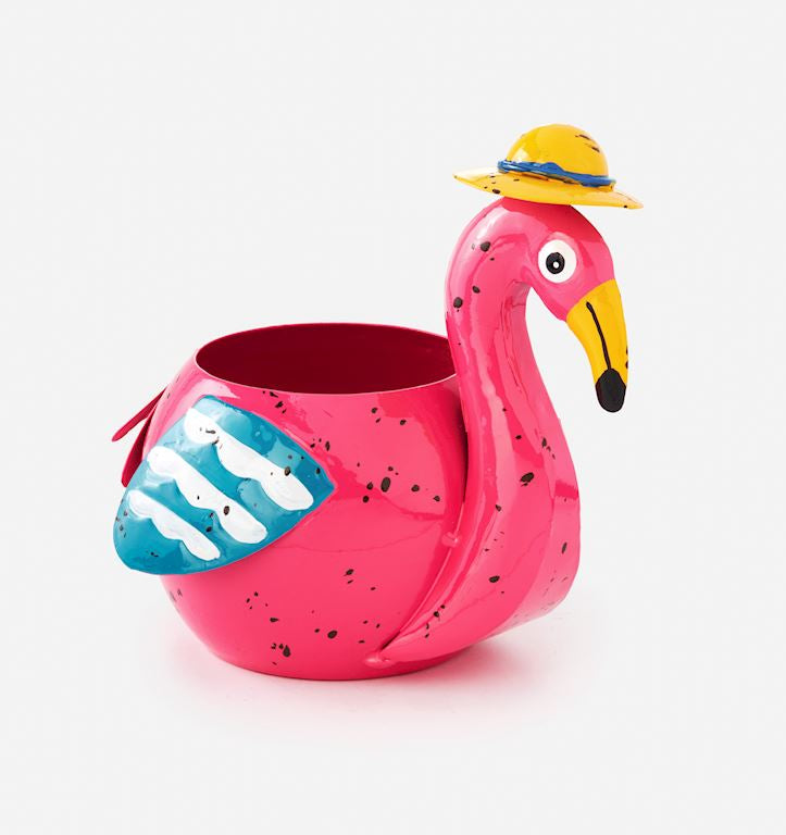 Flamingo Garden Planter Metal