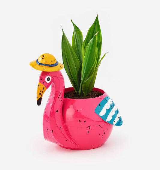 Flamingo Garden Planter Metal