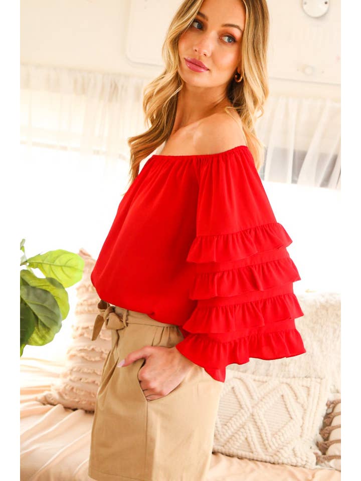 Tiered Ruffle 3/4 Sleeve Top
