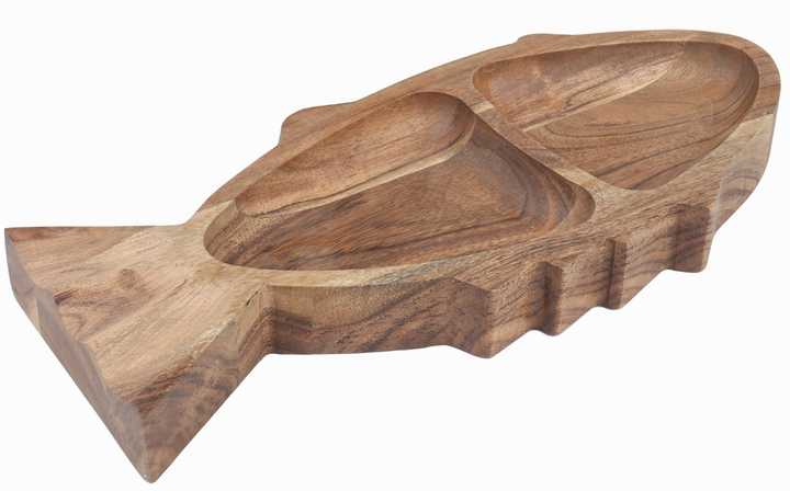 Small 2-Section Wood Fish Tray
