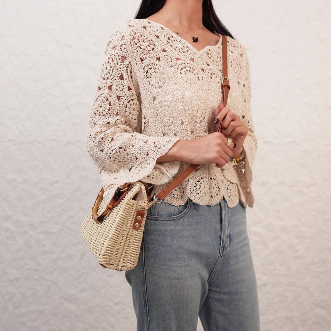 Bamboo Handle Straw Bag