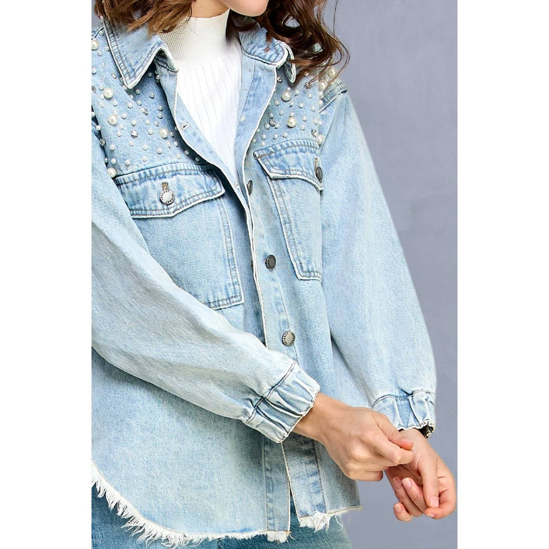 Pearl and Rhinestone Denim Shacket