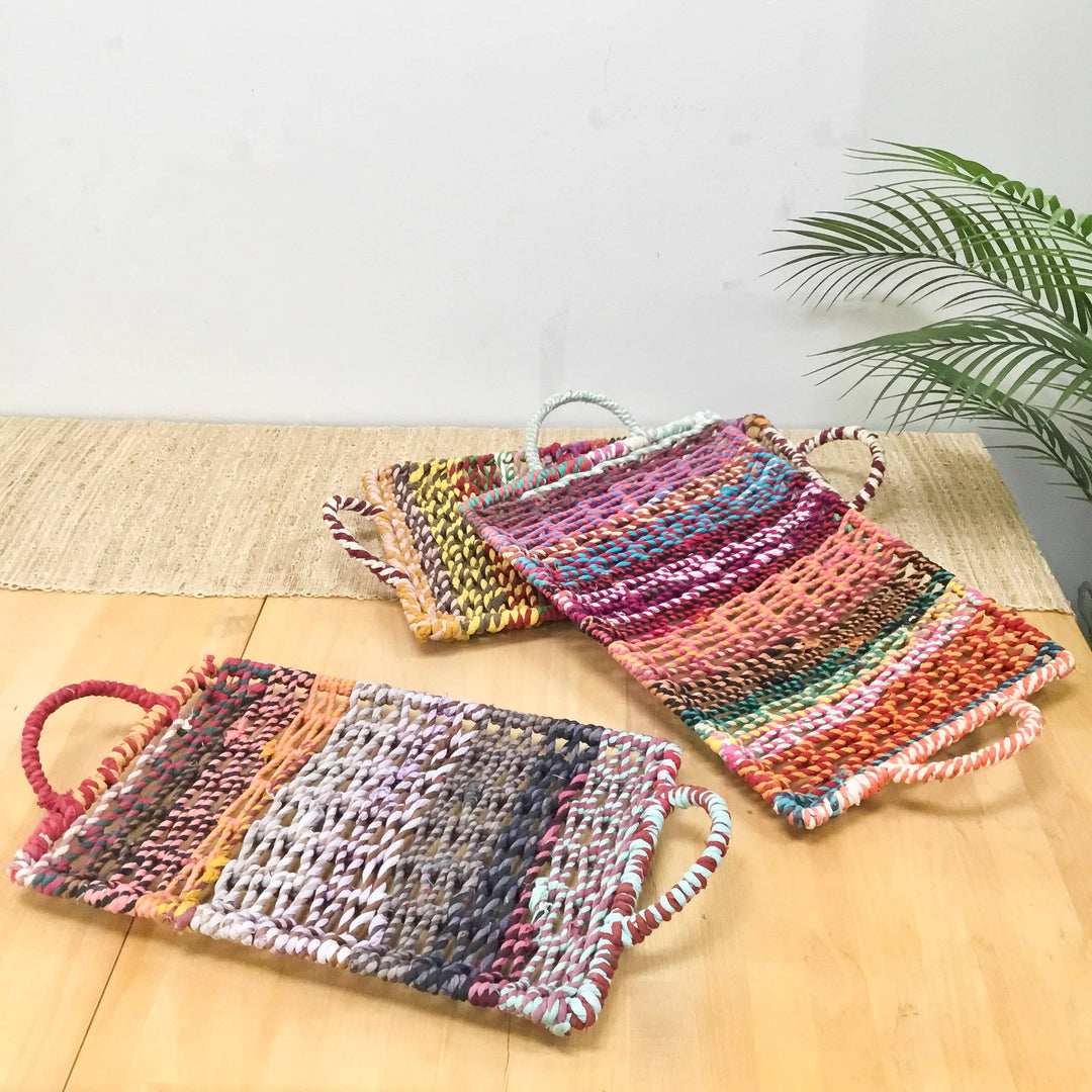 Colorful Jute Trays with Handles