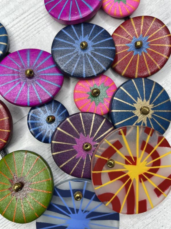 Multi Color Wood Button Loop Necklace