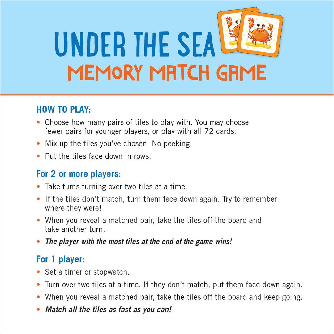 Under the Sea Memory Match Game (Set of 72 cards)