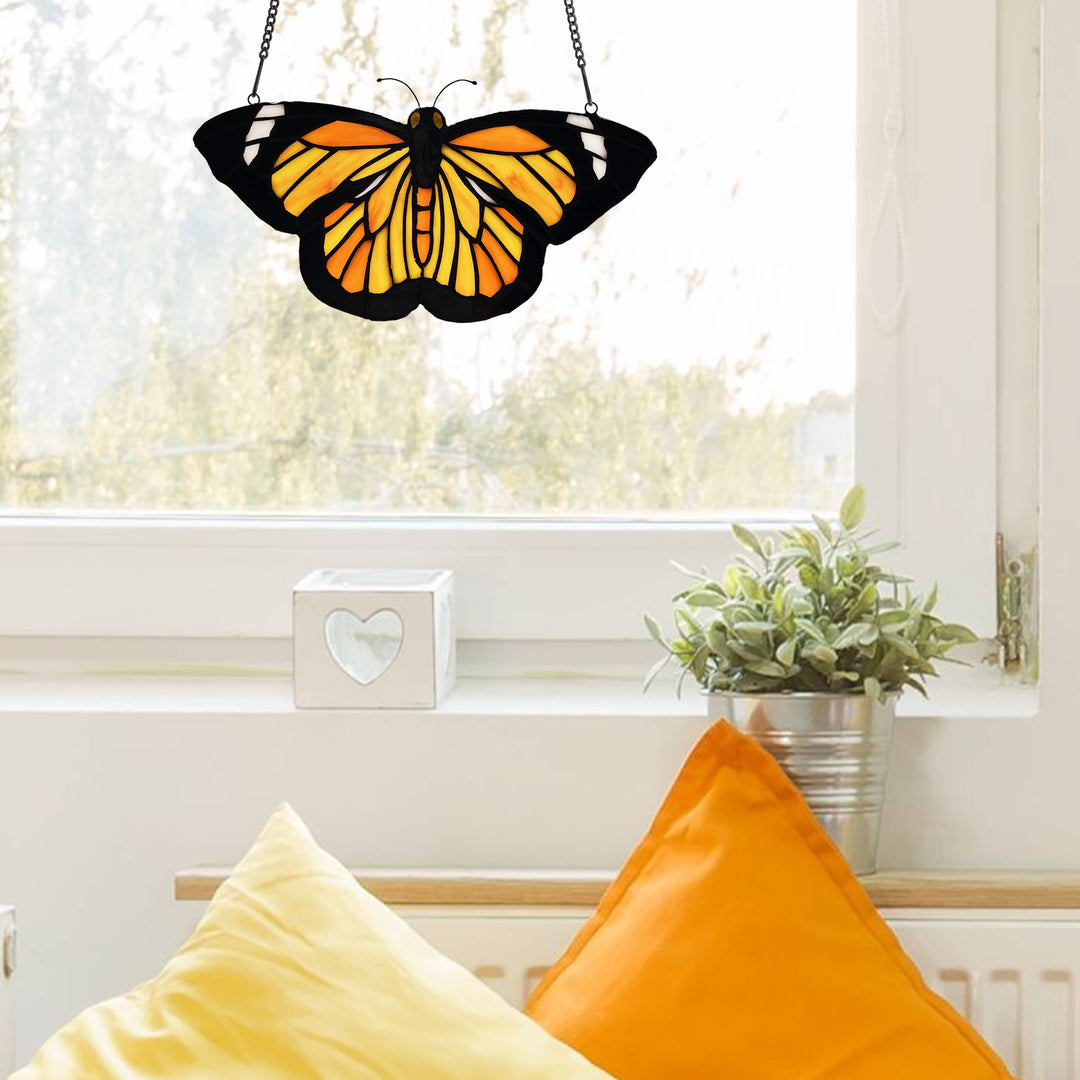 Monarch Butterfly Stained Glass Panel