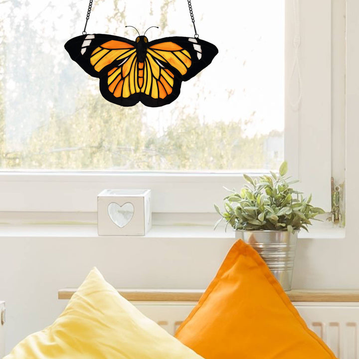 Monarch Butterfly Stained Glass Panel