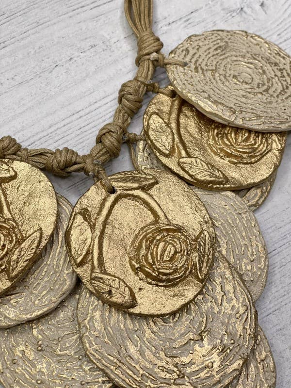 Gold Disk Paper Mache  Necklace