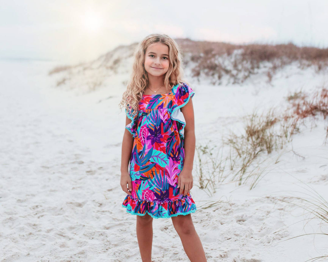 Girls Tropical Ruffle Dress