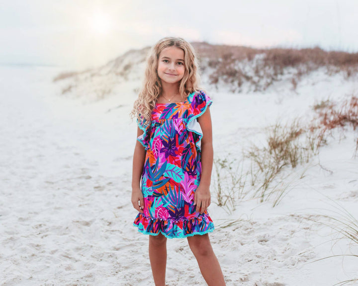 Girls Tropical Ruffle Dress