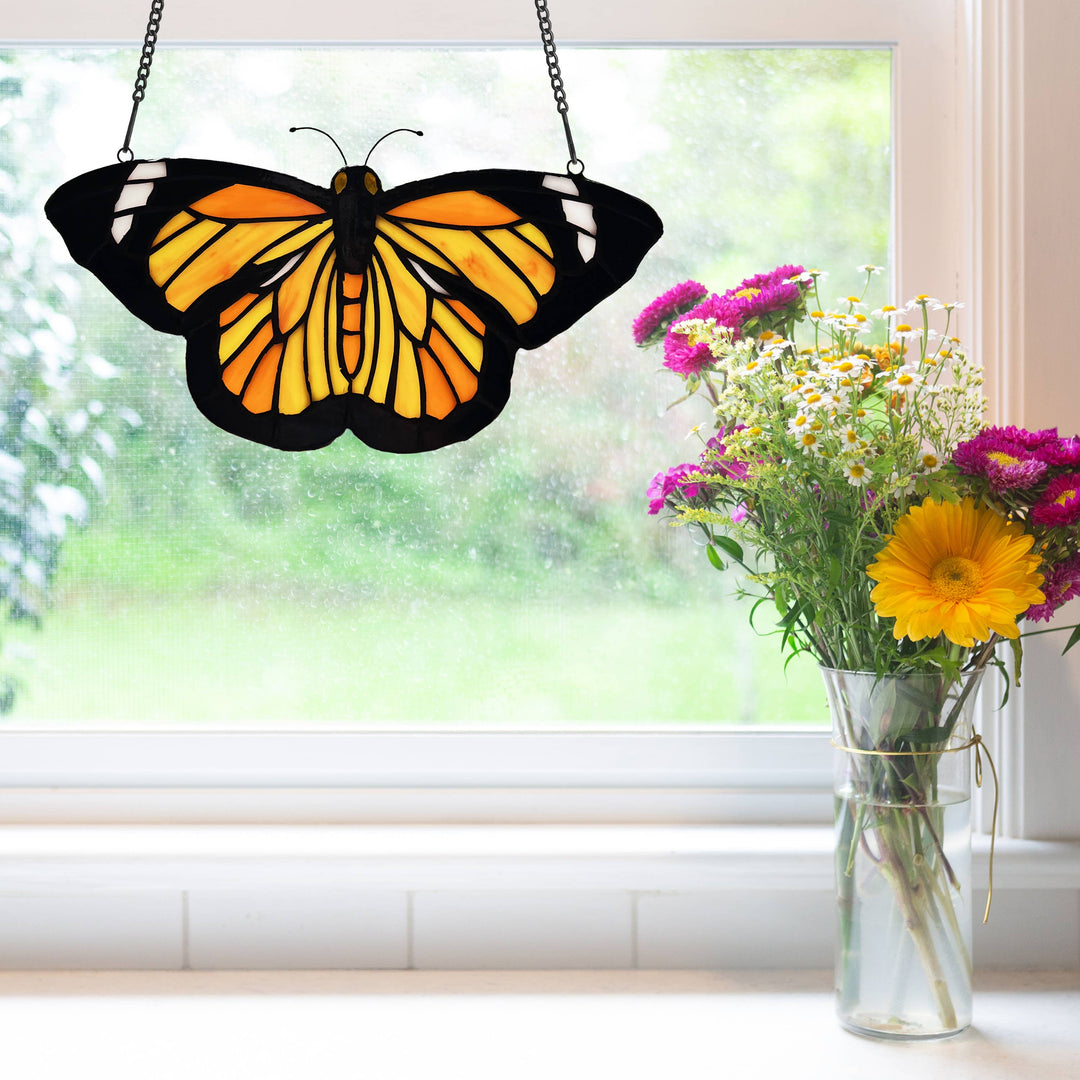 Monarch Butterfly Stained Glass Panel