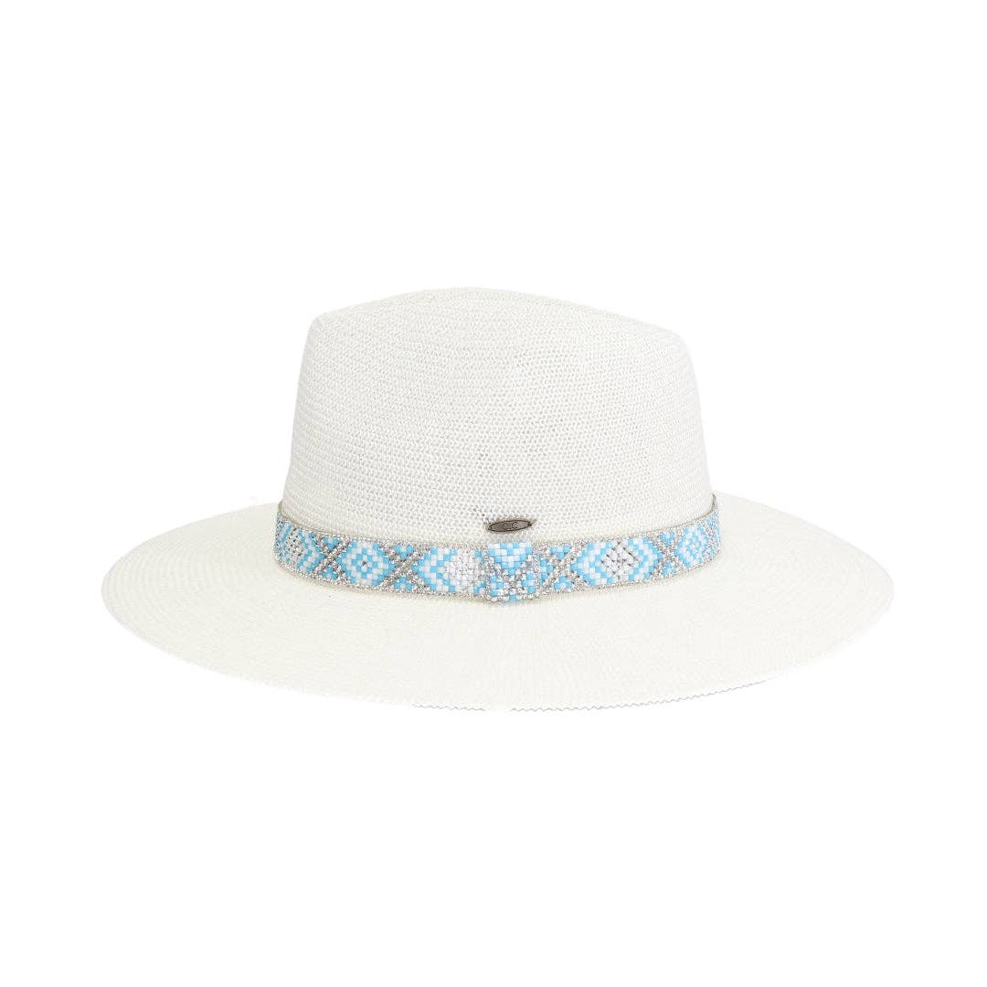 Knit Seed Bead/Rhinestone Band Panama Hat KPC0001