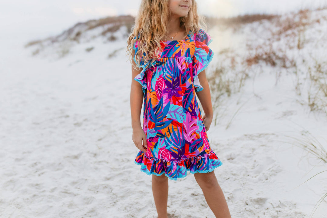 Girls Tropical Ruffle Dress