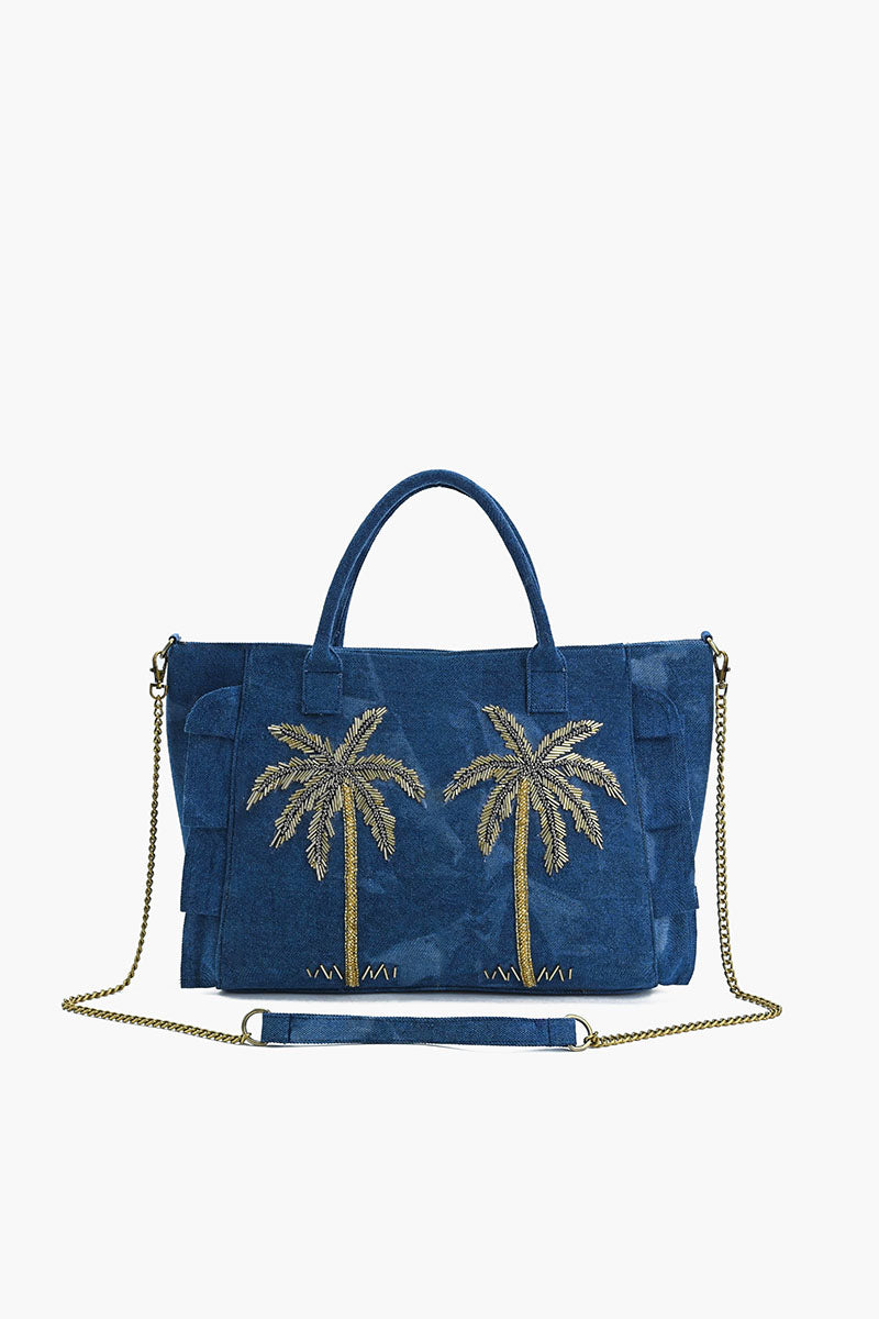 Palm Glitz Denim Tote