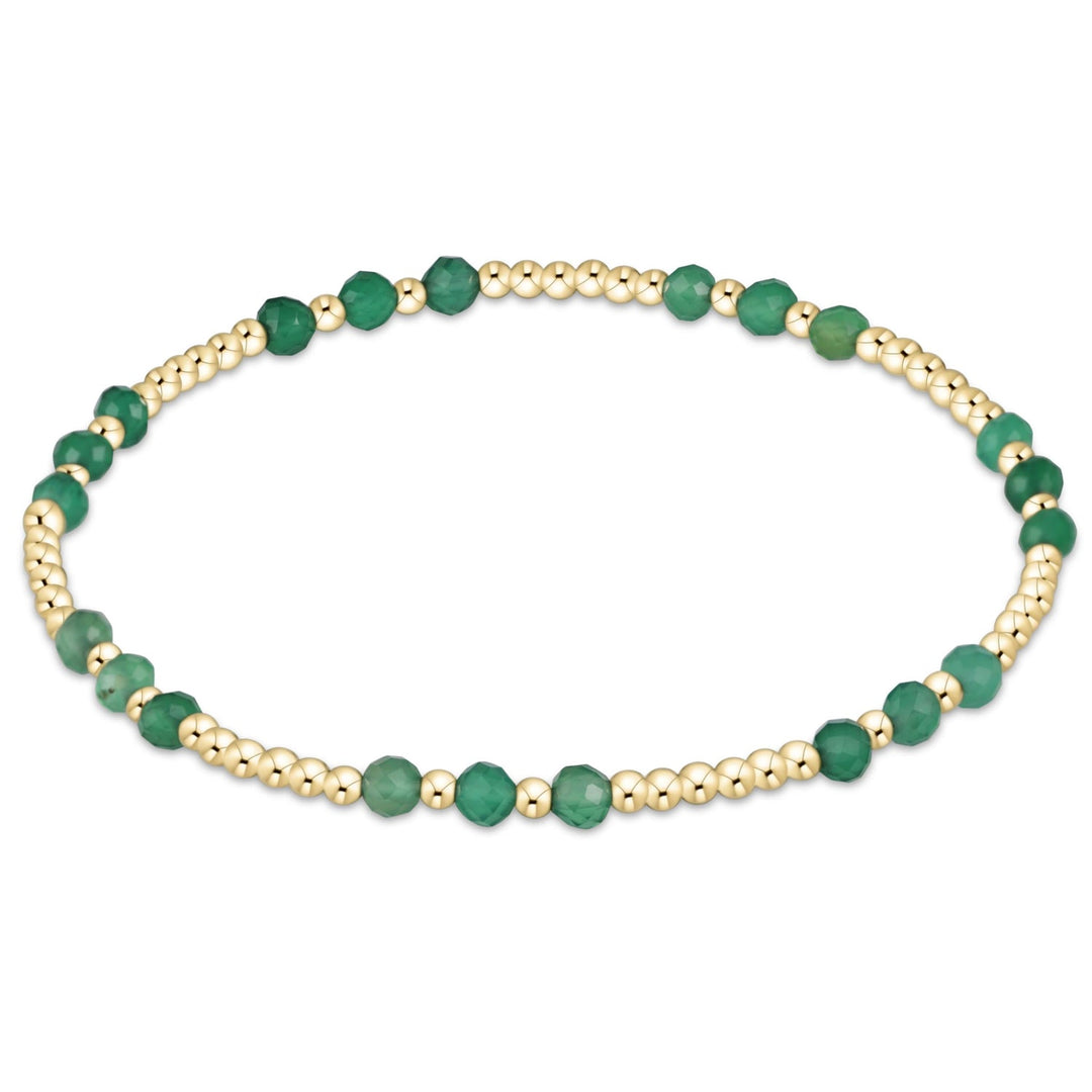 E Newton Gemstone Gold Joy Pattern 3mm Bead Bracelet Green Onyx