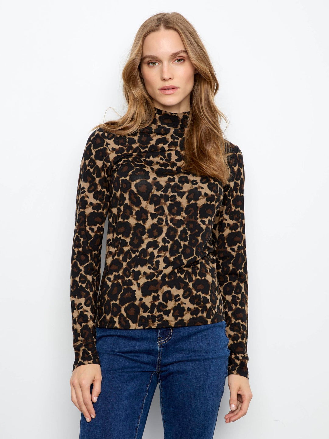 Charlie B Leopard Mock Neck Top