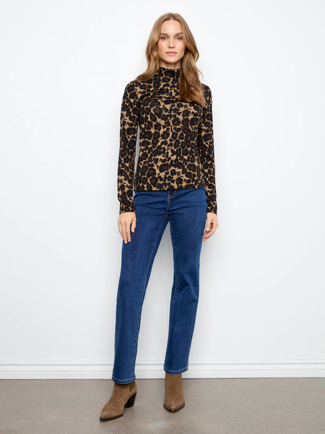 Charlie B Leopard Mock Neck Top