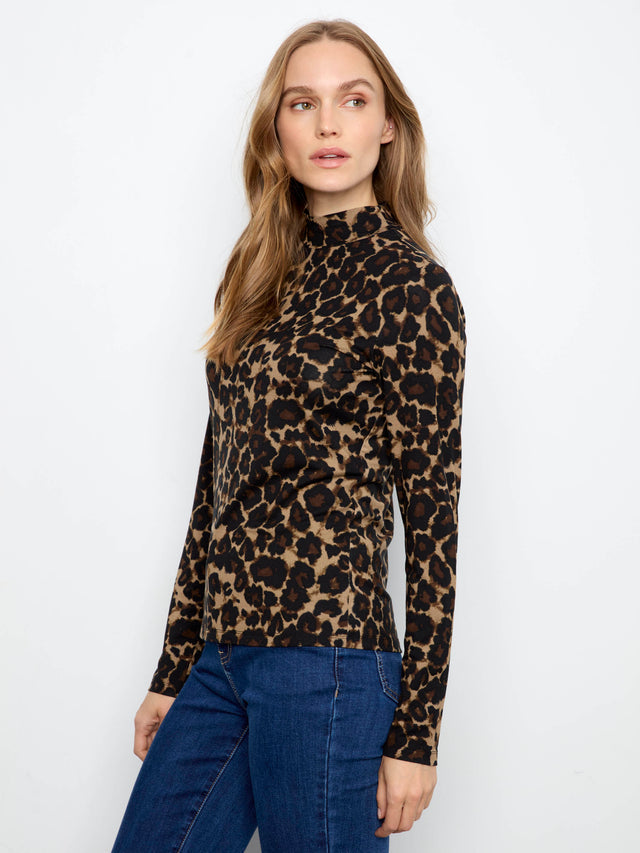 Charlie B Leopard Mock Neck Top