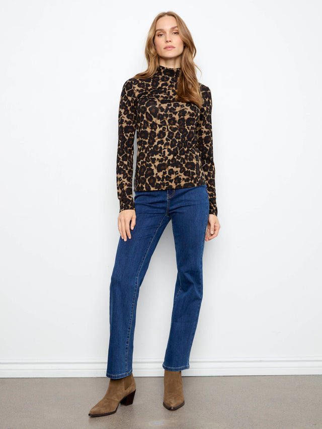Charlie B Leopard Mock Neck Top