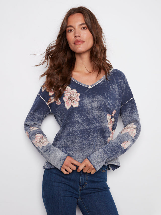 Charlie B Reversible Floral V-Neck Sweater