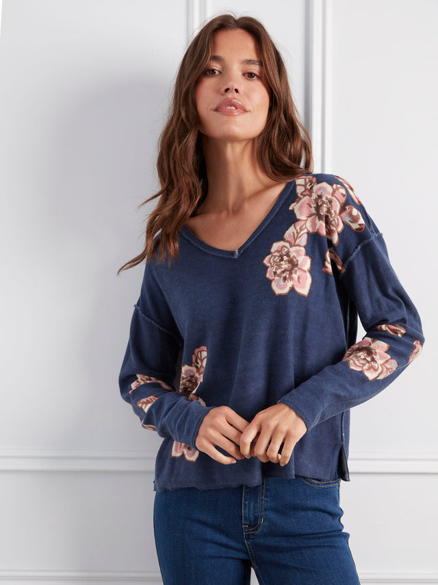 Charlie B Reversible Floral V-Neck Sweater