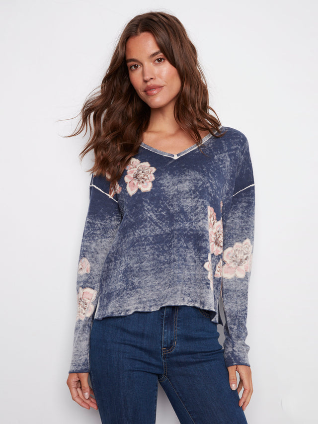 Charlie B Reversible Floral V-Neck Sweater