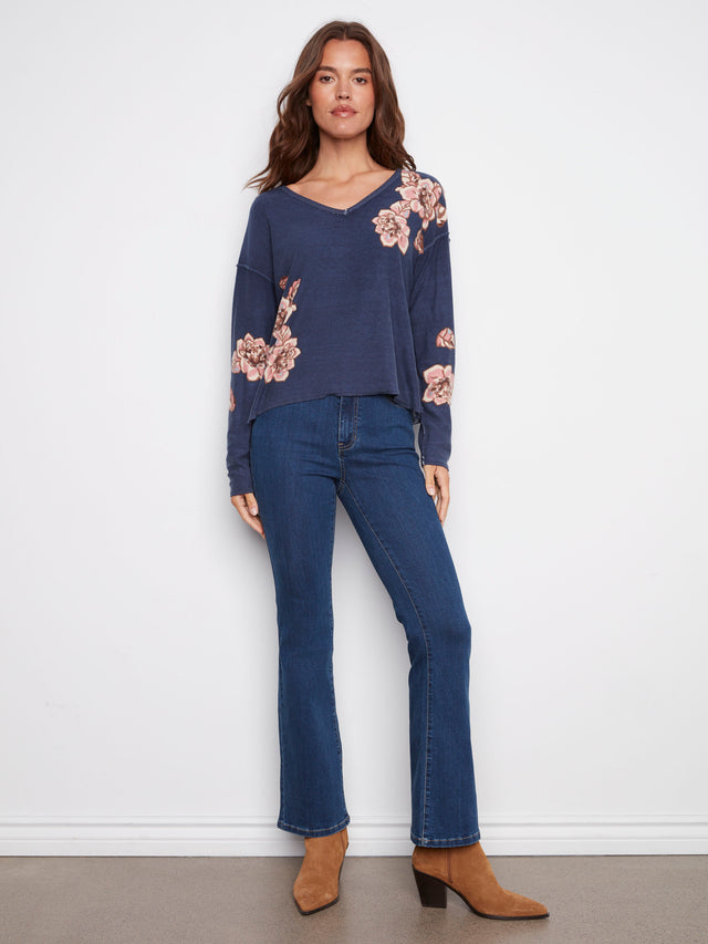 Charlie B Reversible Floral V-Neck Sweater