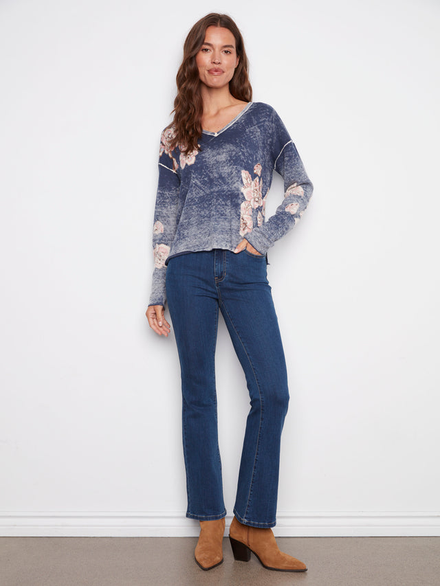 Charlie B Reversible Floral V-Neck Sweater