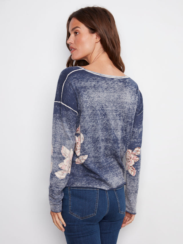 Charlie B Reversible Floral V-Neck Sweater