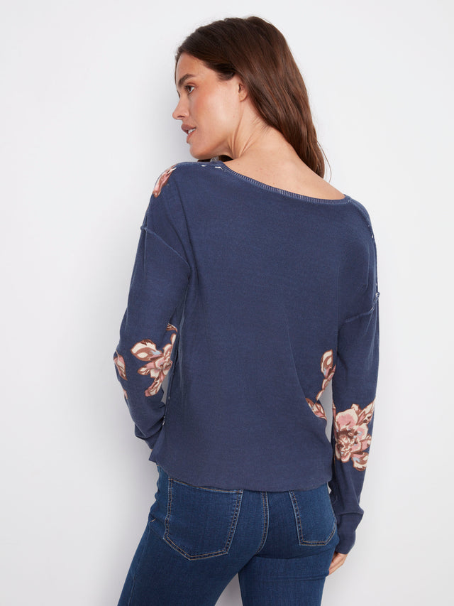 Charlie B Reversible Floral V-Neck Sweater
