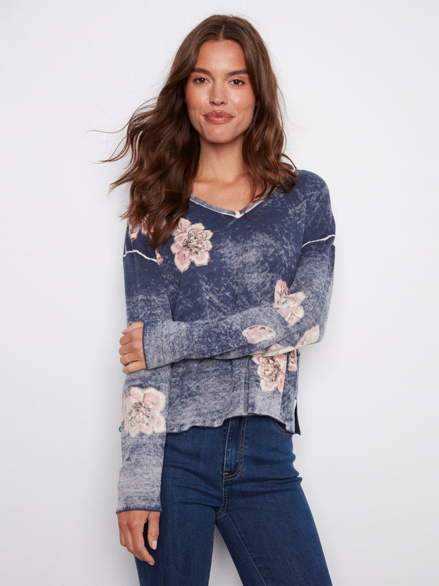 Charlie B Reversible Floral V-Neck Sweater