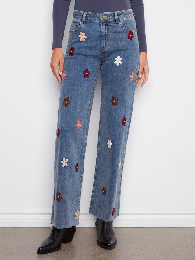 Charlie B Flower Patch Wide Leg Jeans