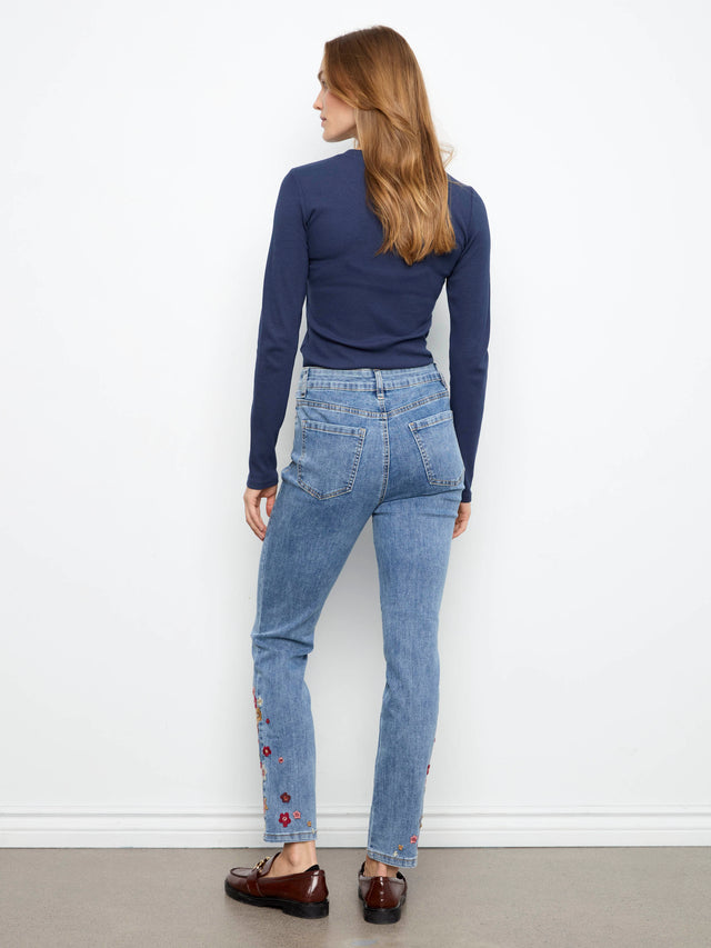 Charlie B Floral Hem Slim Jeans