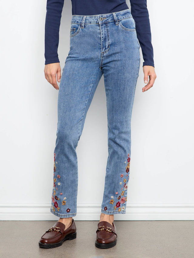 Charlie B Floral Hem Slim Jeans