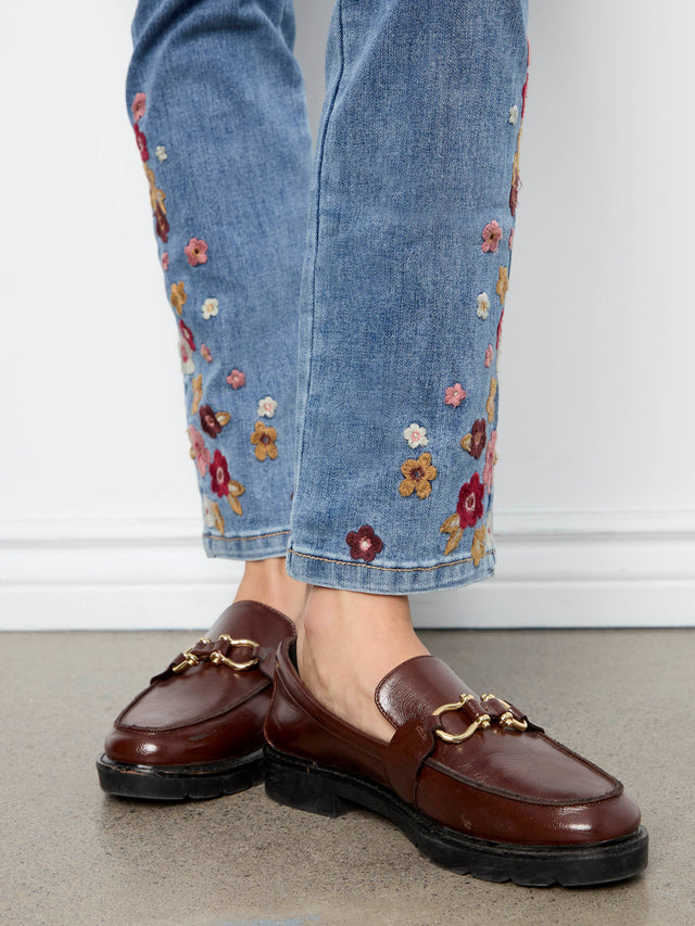 Charlie B Floral Hem Slim Jeans