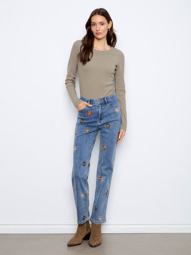 Charlie B Embroidered Straight Jeans
