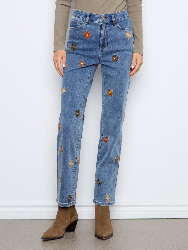 Charlie B Embroidered Straight Jeans