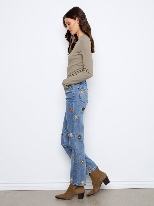 Charlie B Embroidered Straight Jeans