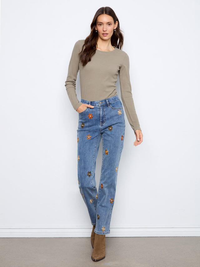 Charlie B Embroidered Straight Jeans