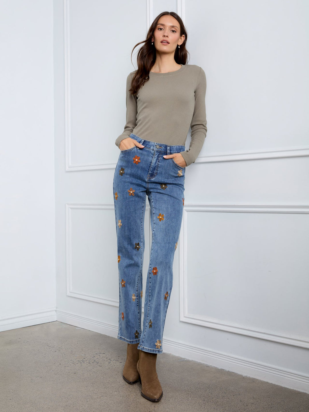 Charlie B Embroidered Straight Jeans