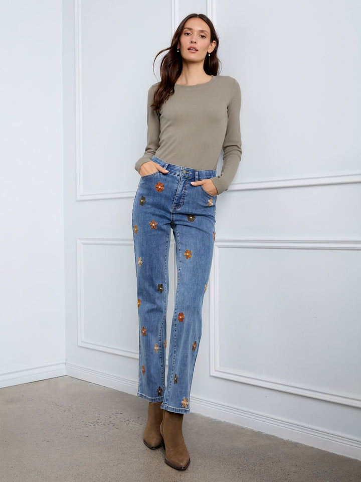 Charlie B Embroidered Straight Jeans