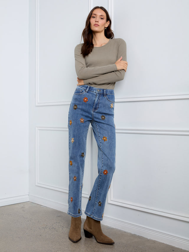 Charlie B Embroidered Straight Jeans