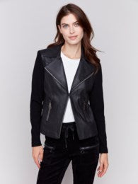 Vintage Faux Leather and Rib Knit Jacket