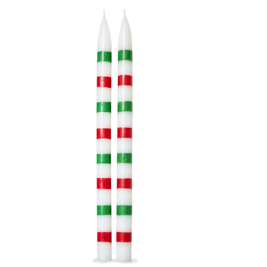 Christmas Stripes Taper Candle Set