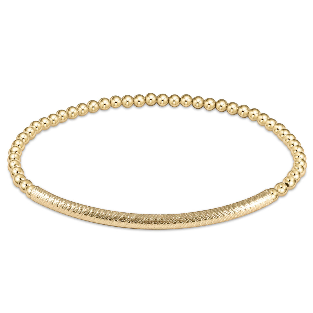 E Newton Classic Gold 3mm Bead Bracelet Bliss Bar Texture