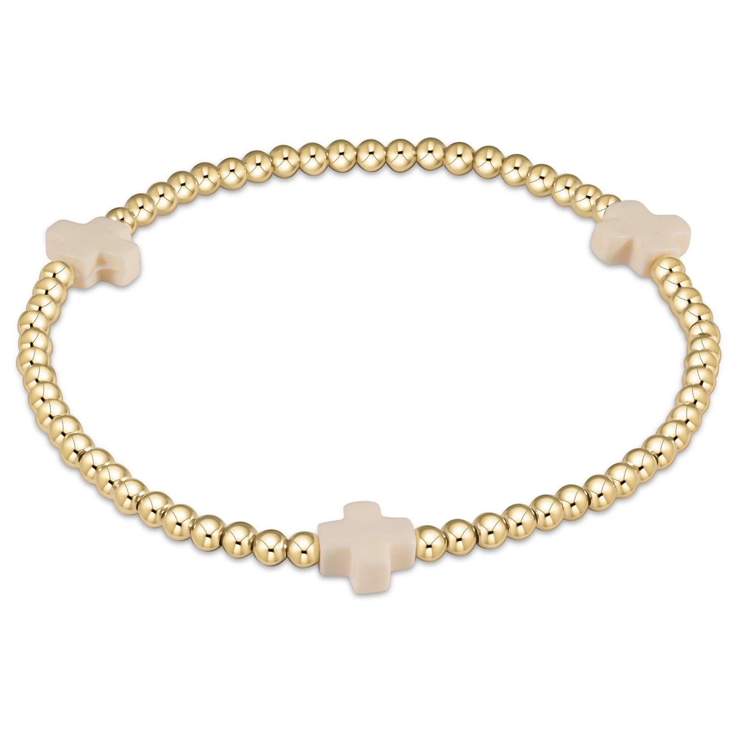 E Newton Extends Signature Cross Gold Pattern 3MM Bead Bracelet Off White